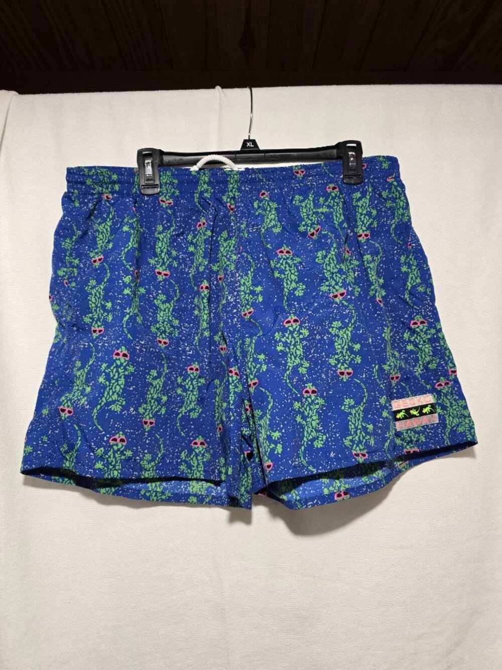 Gecko Hawaii Vintage 90s Blue 2XL Green Gecko Sunglasses Swim Trunks Men's GUC